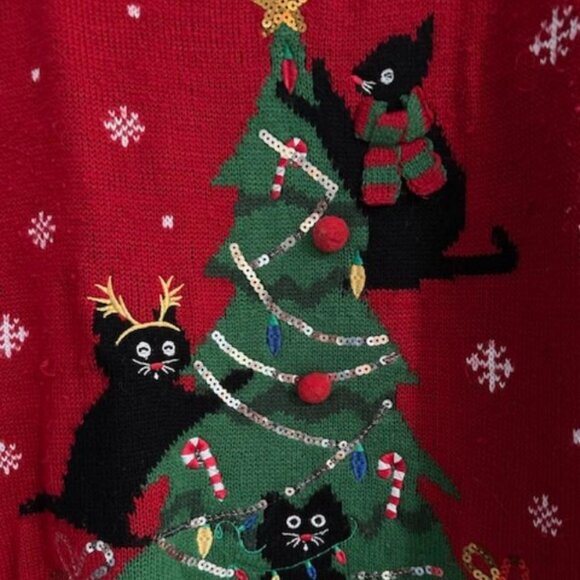 Christmas Tree Cats Holiday Sweater Karen Scott 3X Embellished Pullover - Picture 1 of 11